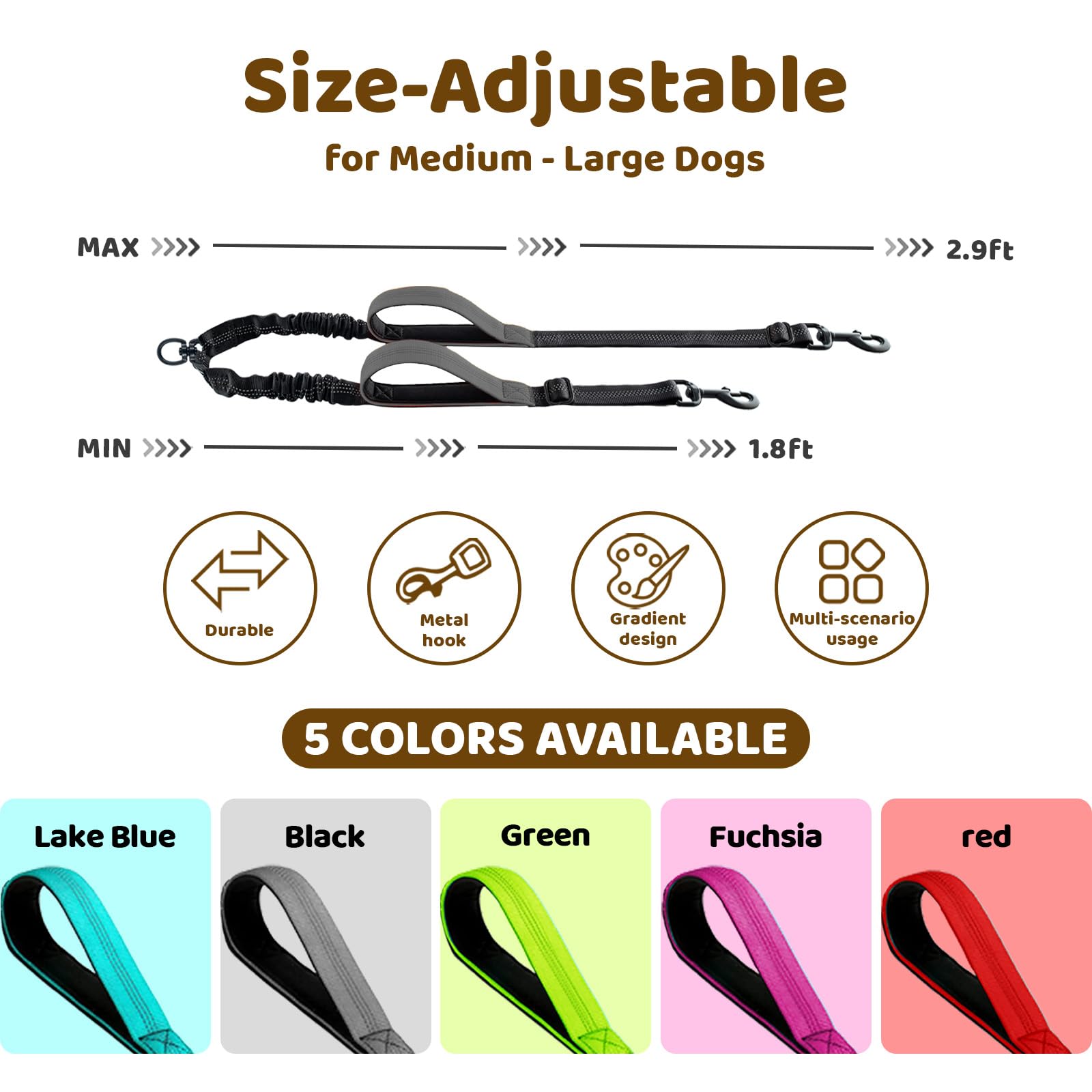 LEOSASA double dog leash adjustable-buckle demonstrates customizable training and walking distances