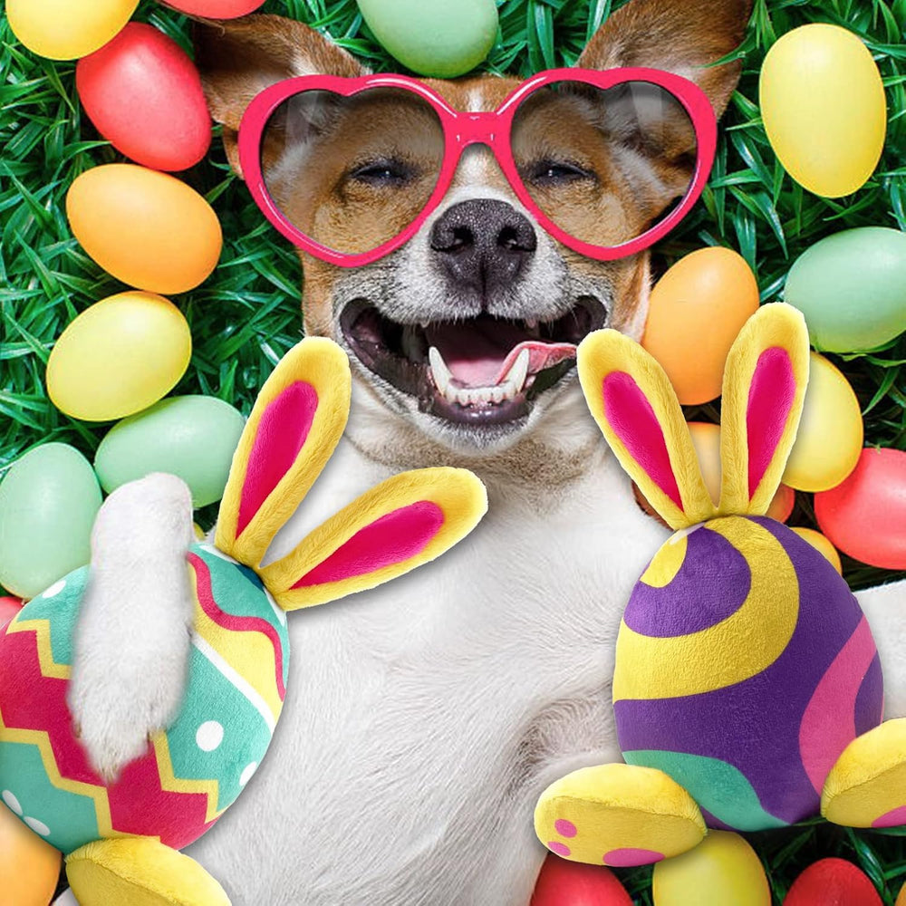 Lepawit Easter dog toy shows colorful egg and bunny design for festive fun.