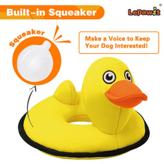 Lepawit floating dog toy in yellow duck for water games and cooling fun.