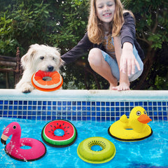 Lepawit water-play dog toy yellow duck for pool, lake, or beach adventures.