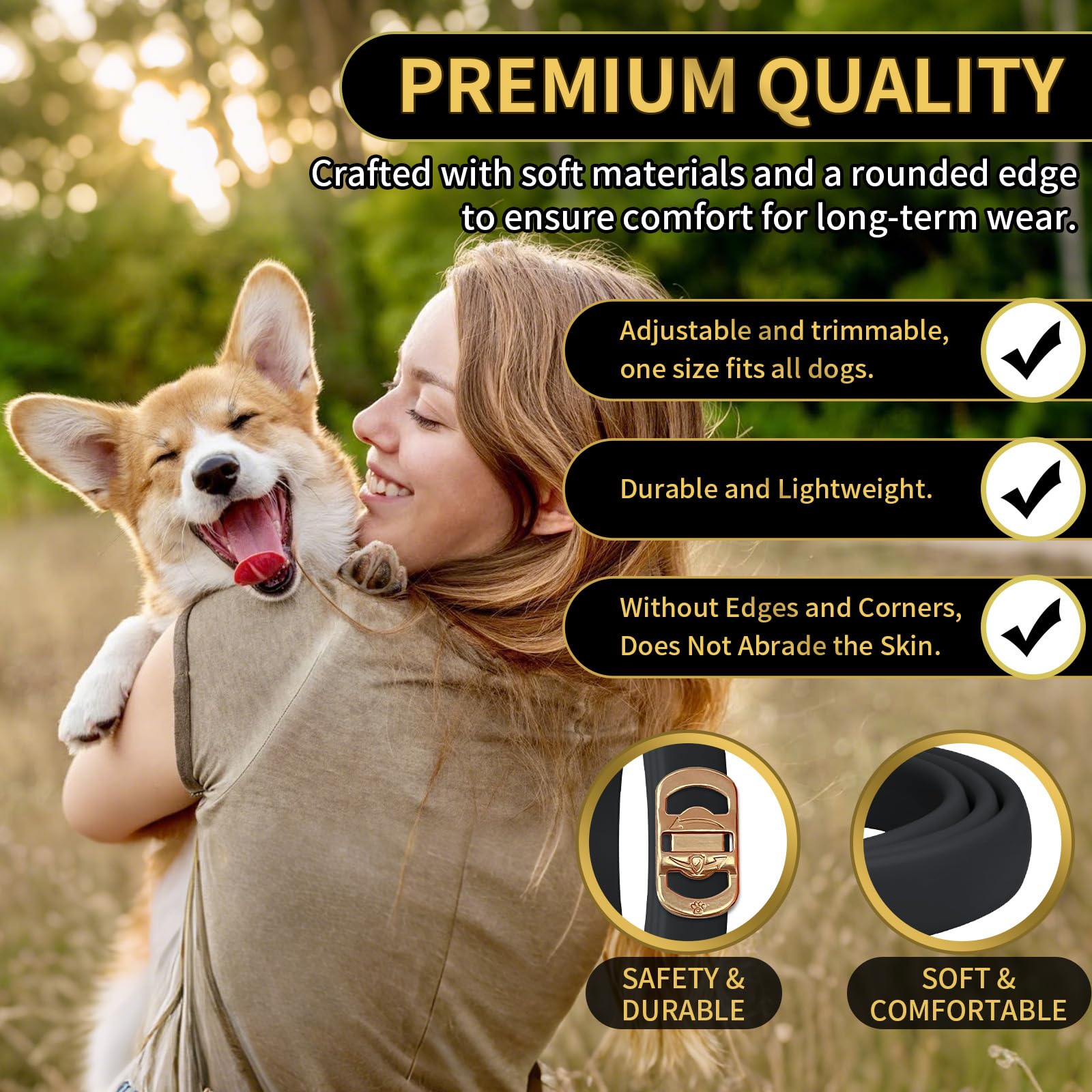 Lerqua black adjustable dog collar for a comfortable, stylish fit.