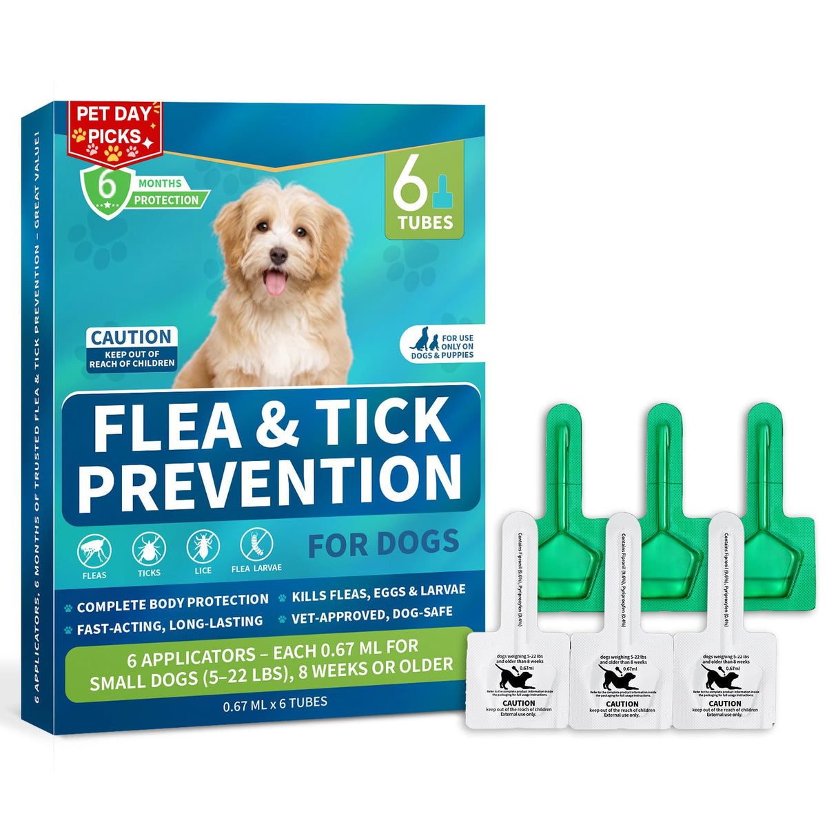 Lerqua small dog flea-tick drops applied at the neck protect against fleas and ticks.