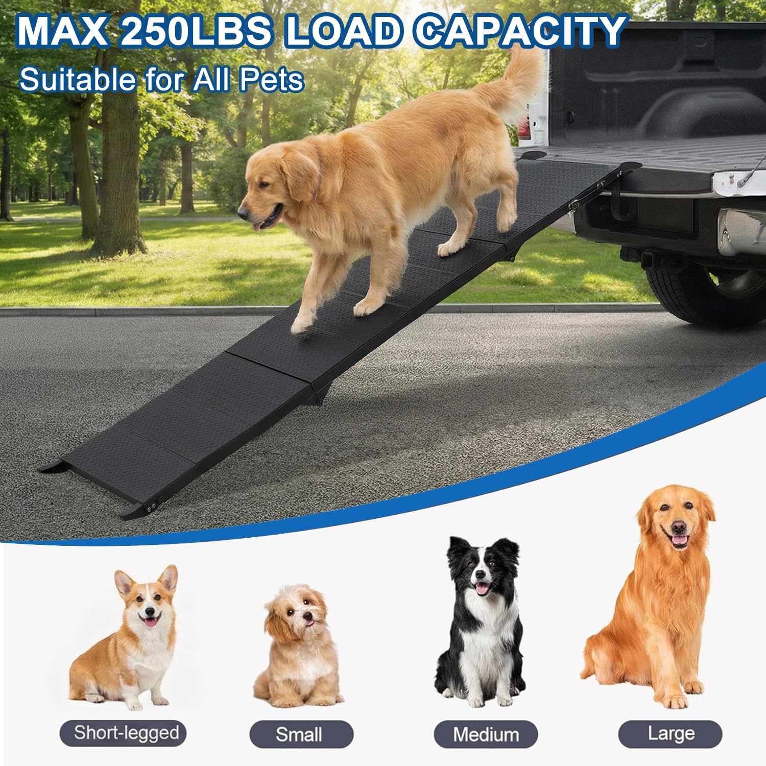 Lesguyor aluminum dog ramp frame provides sturdy support for heavy pets.
