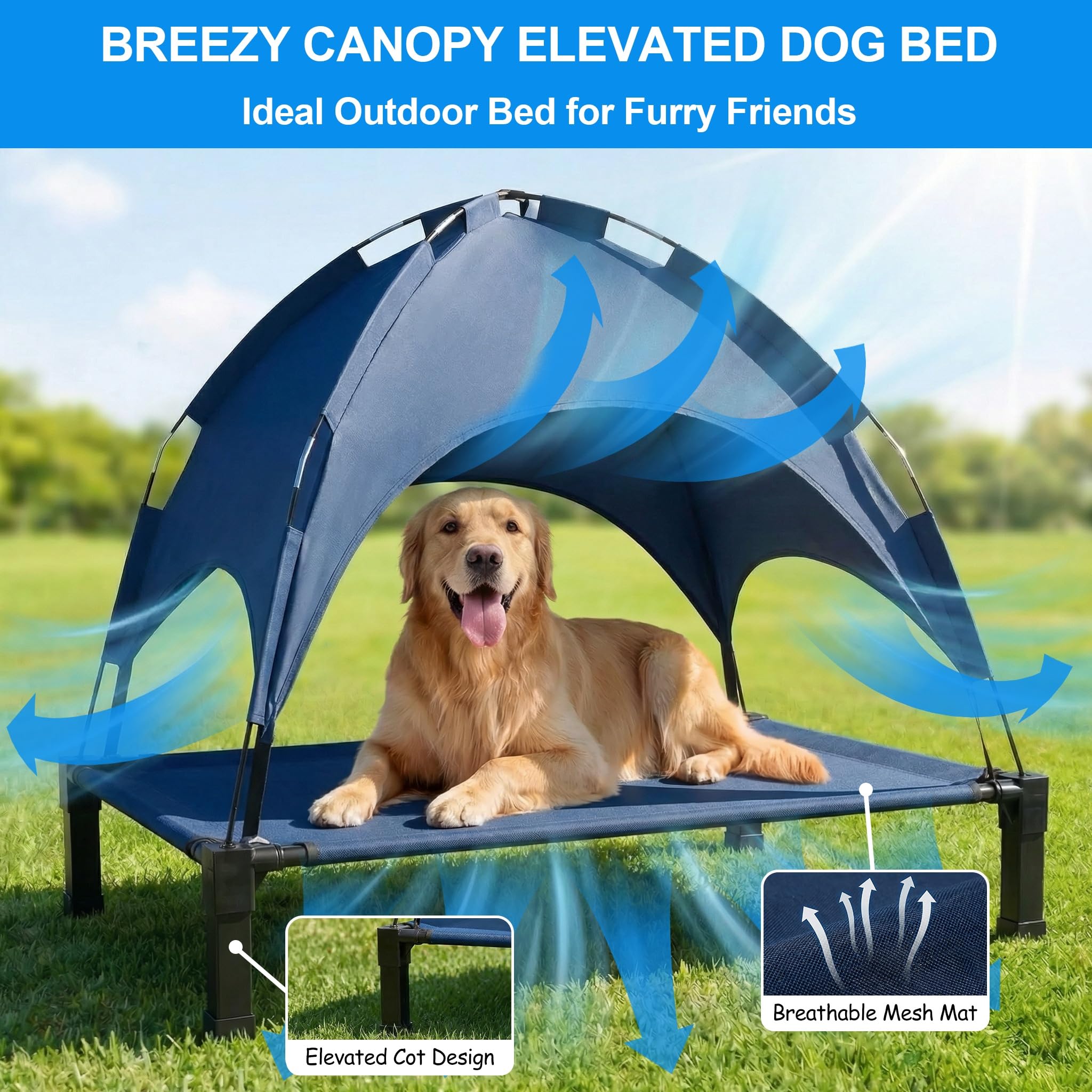 Lesguyor canopy dog cot provides UV protection and breathable shade for sunny days