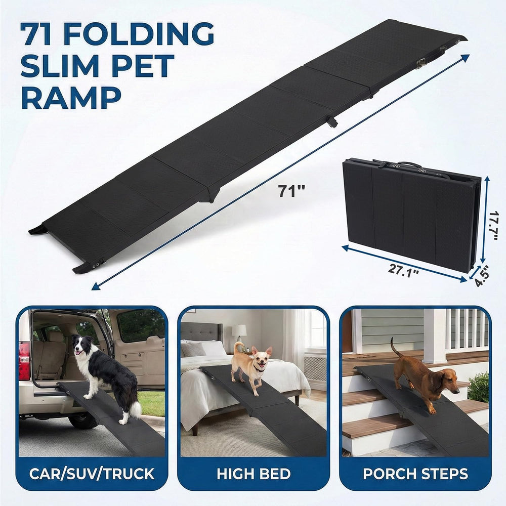 Lesguyor foldable dog ramp with handle for easy transport.
