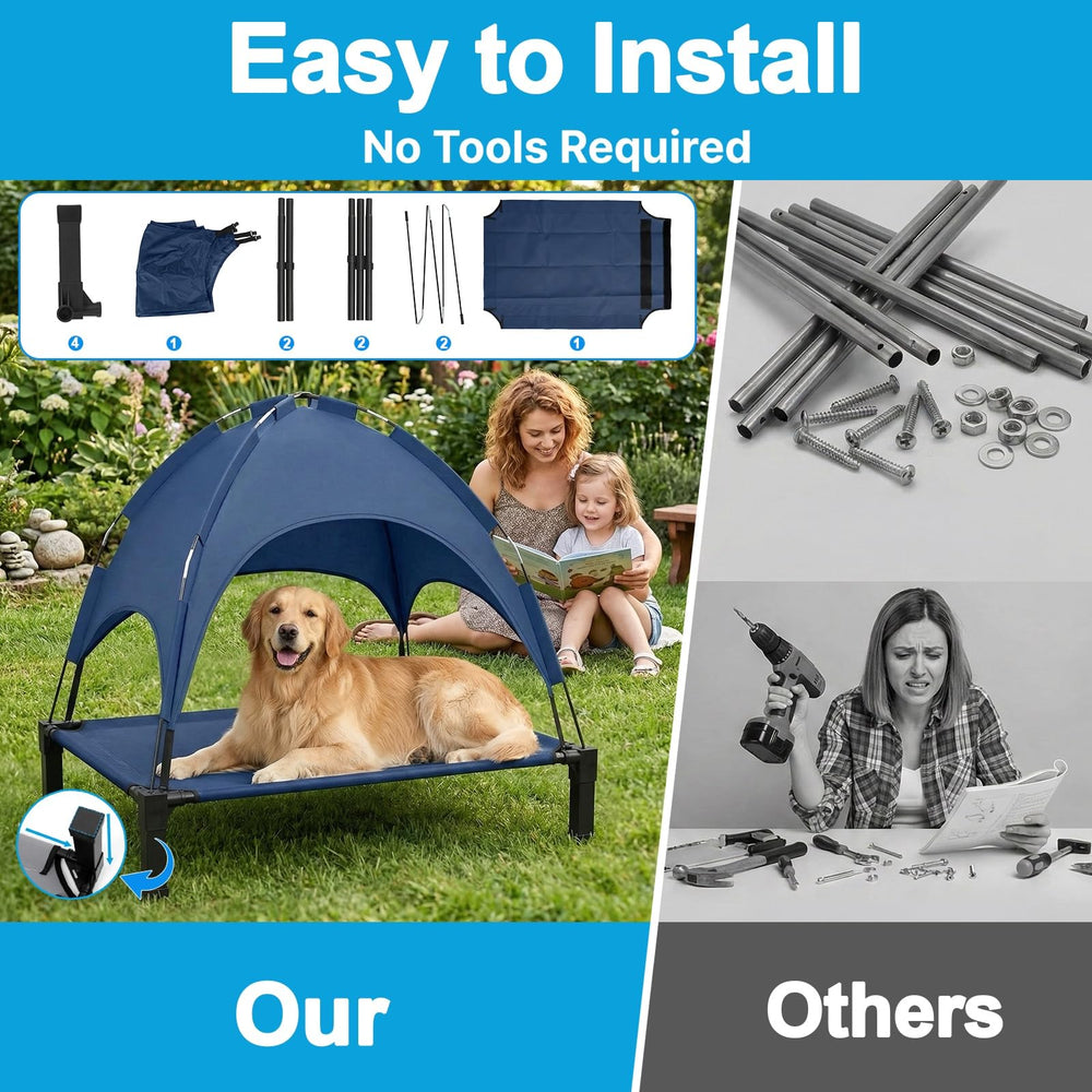 Lesguyor elevated dog cot travels easily for camping, beach, and backyard