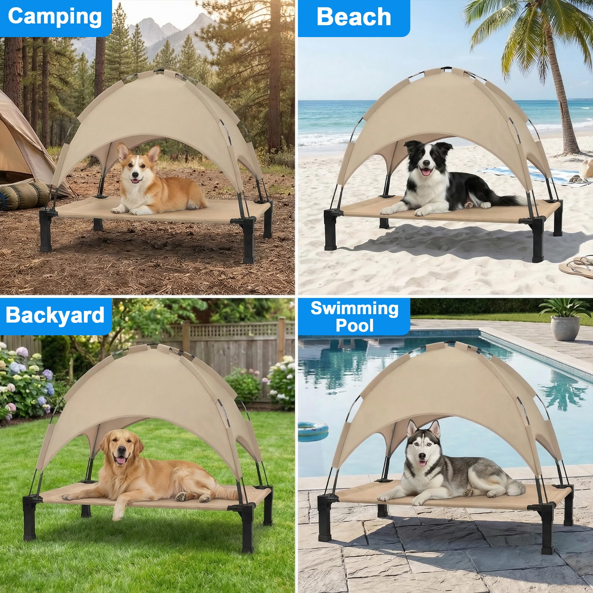 Lesguyor portable outdoor dog cot ideal for beach, camping, or backyard adventures.
