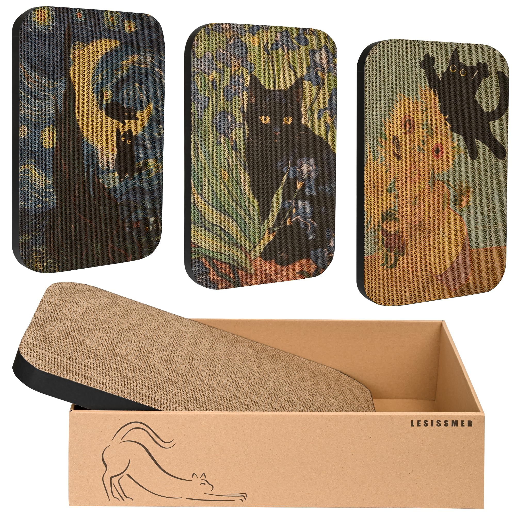 Lesissmer Art Cat Scratcher wall-mounted trio design for interactive play