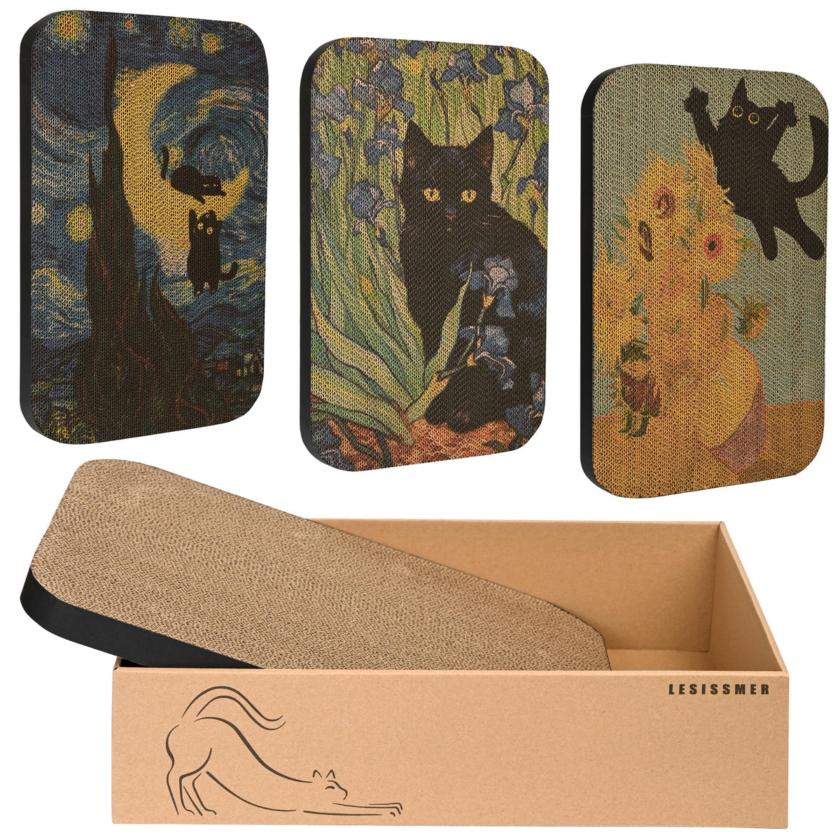 Lesissmer Art Cat Scratcher wall-mounted trio design for interactive play
