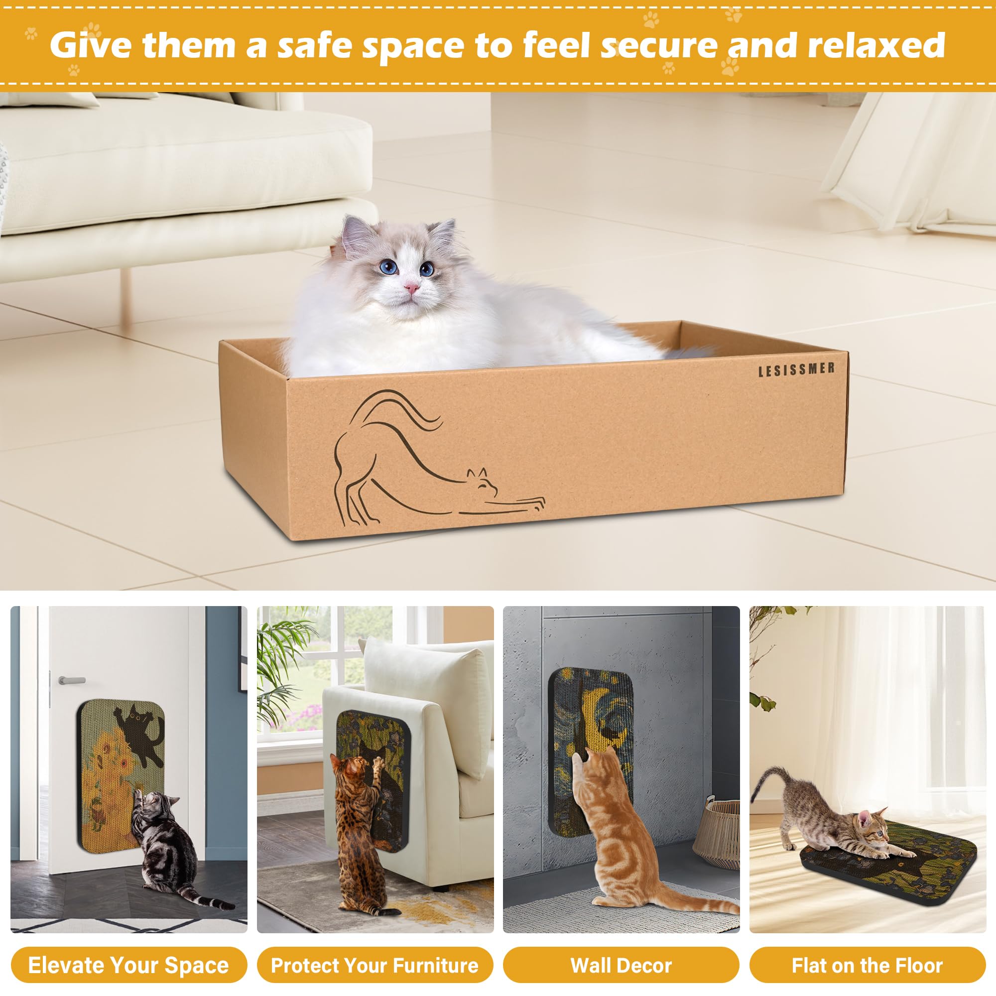 Lesissmer durable cardboard surface provides satisfying scratching texture