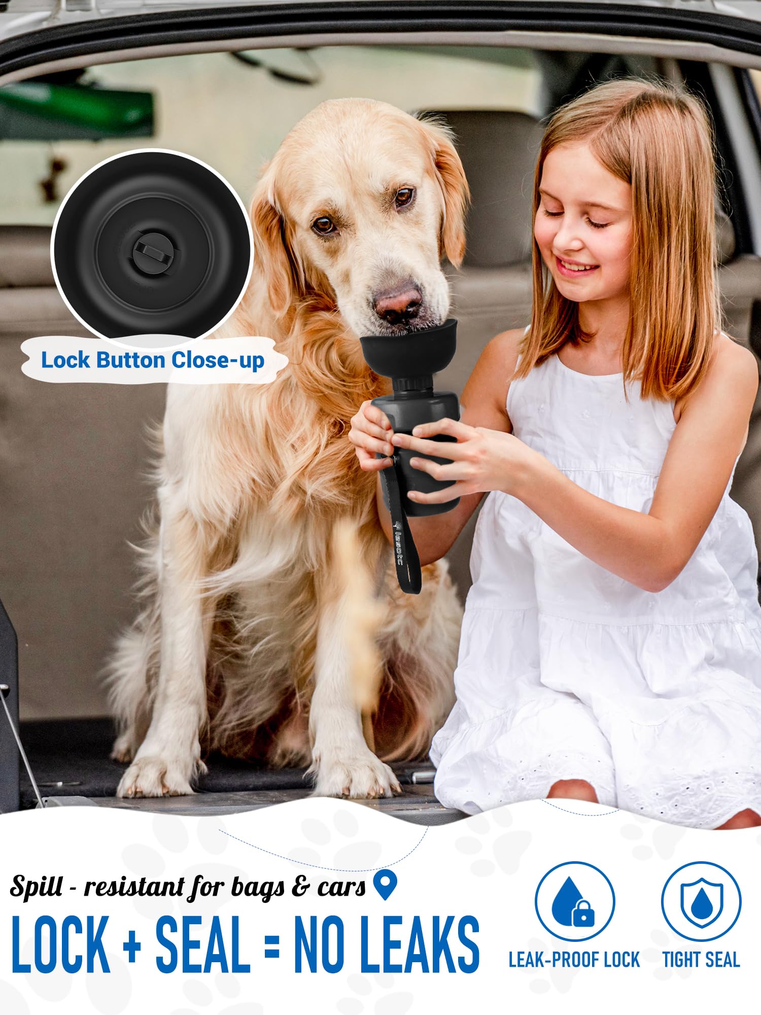 Lesotc 18oz capacity bottle for longer dog adventures.