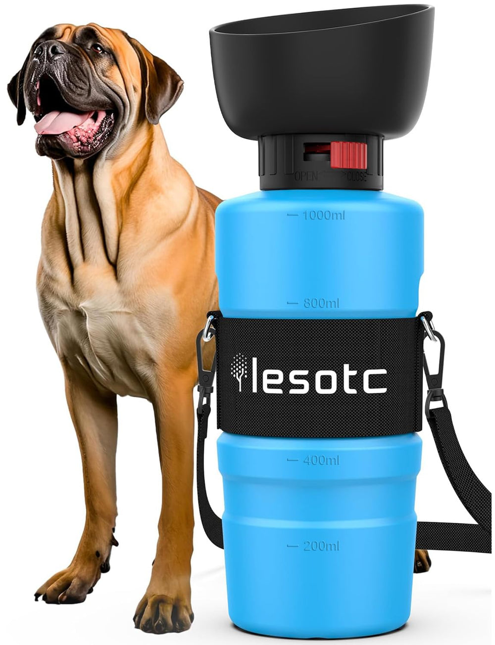 Lesotc dog water bottle with 35oz capacity for long walks and hikes