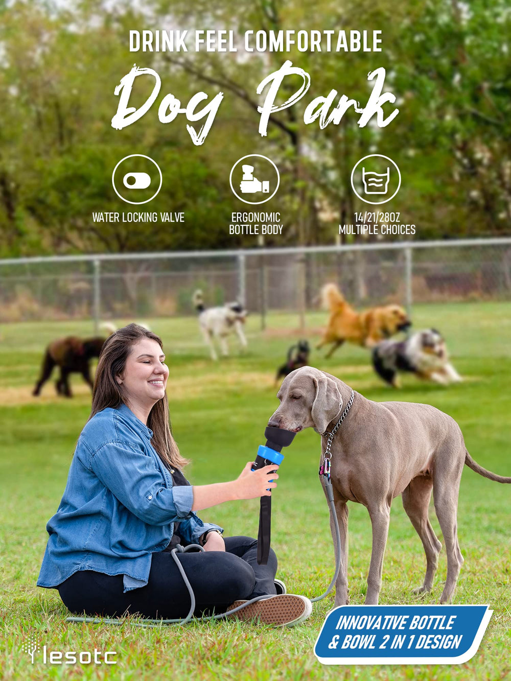 Lesotc dog water bottle BPA free plastic ensures safe on the go drinking.
