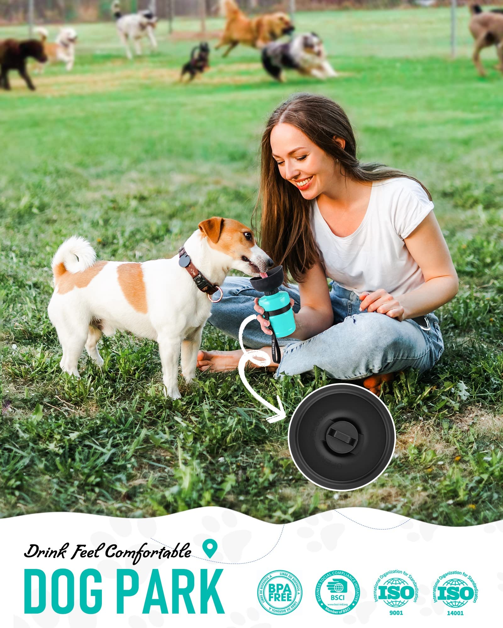 Lesotc dog bottle with extension strap for easy carrying.