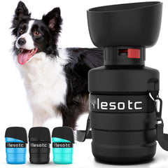 Lesotc dog water bottle with fold-cap bowl for on-the-go hydration.