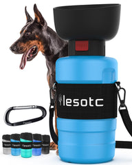 Lesotc dog water bottle fold cap bowl enables easy two-in-one hydration on walks.