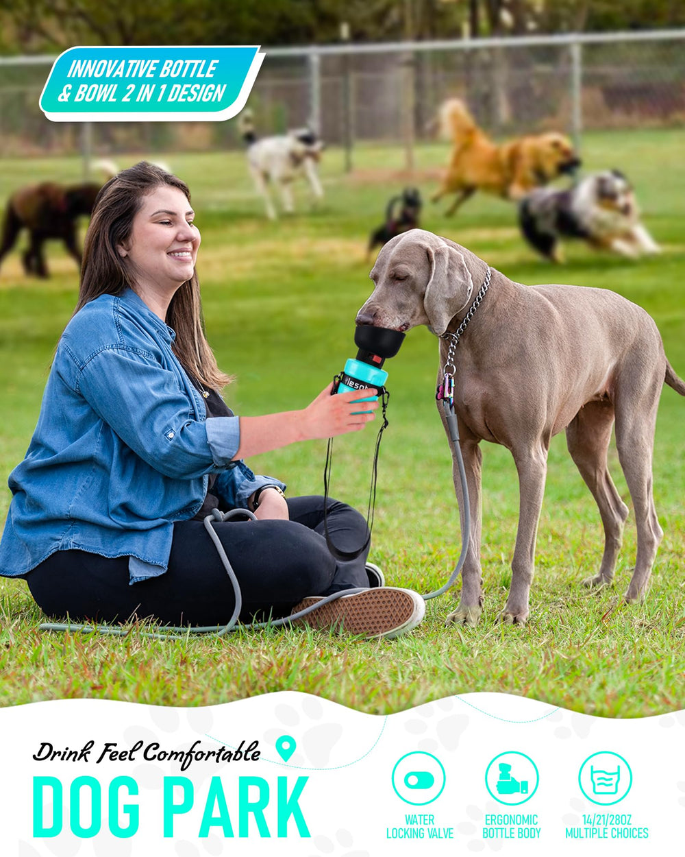 Lesotc fold-cap dog bowl ensures water is readily available during walks.