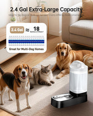 Lesotc gravity-fed water bowl with ergonomic carry handle enables easy transport.