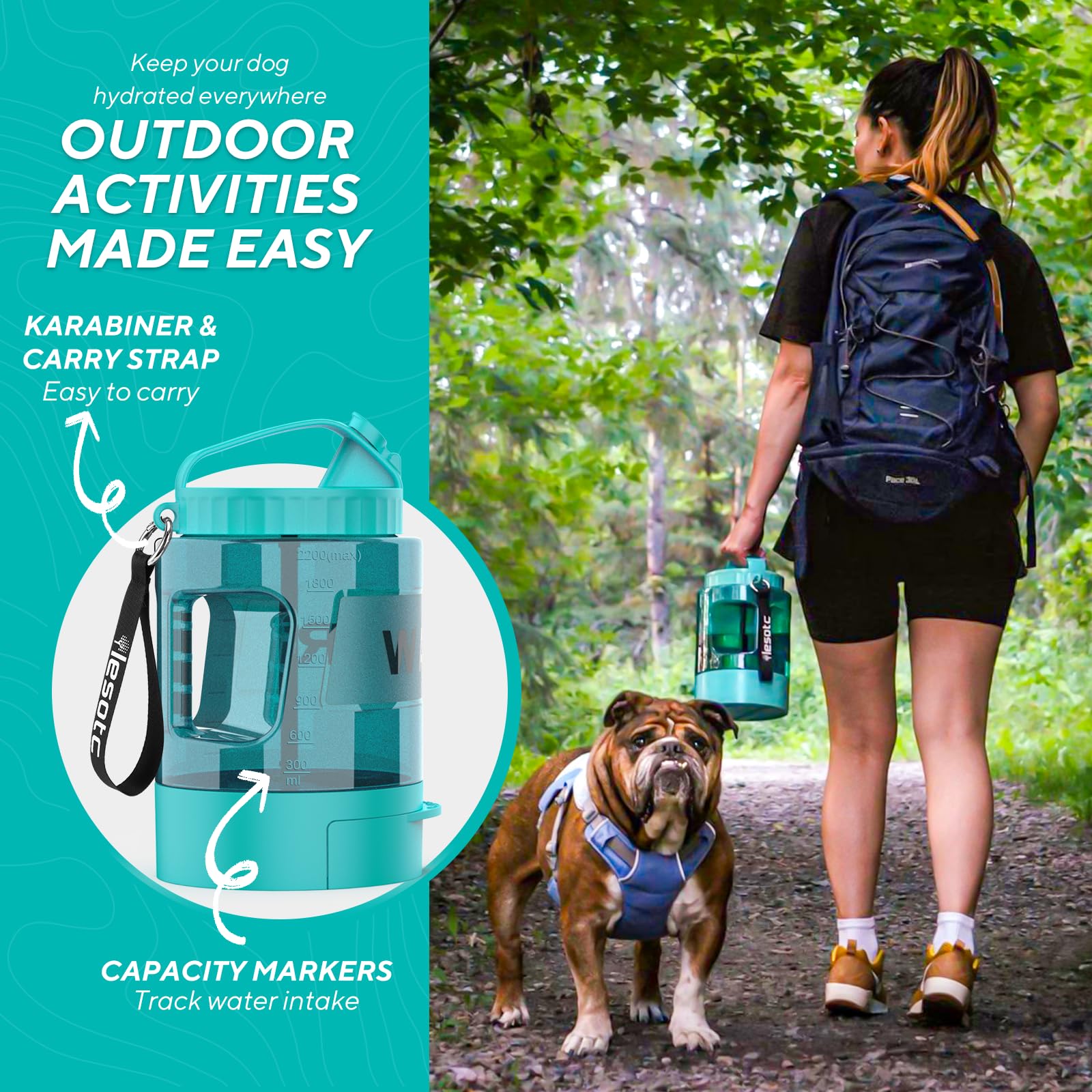 ABS BPA-free material highlights safe, durable construction for active dogs on adventures.