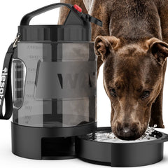 Lesotc 77oz portable dog travel water bottle shows its large capacity for long hikes.
