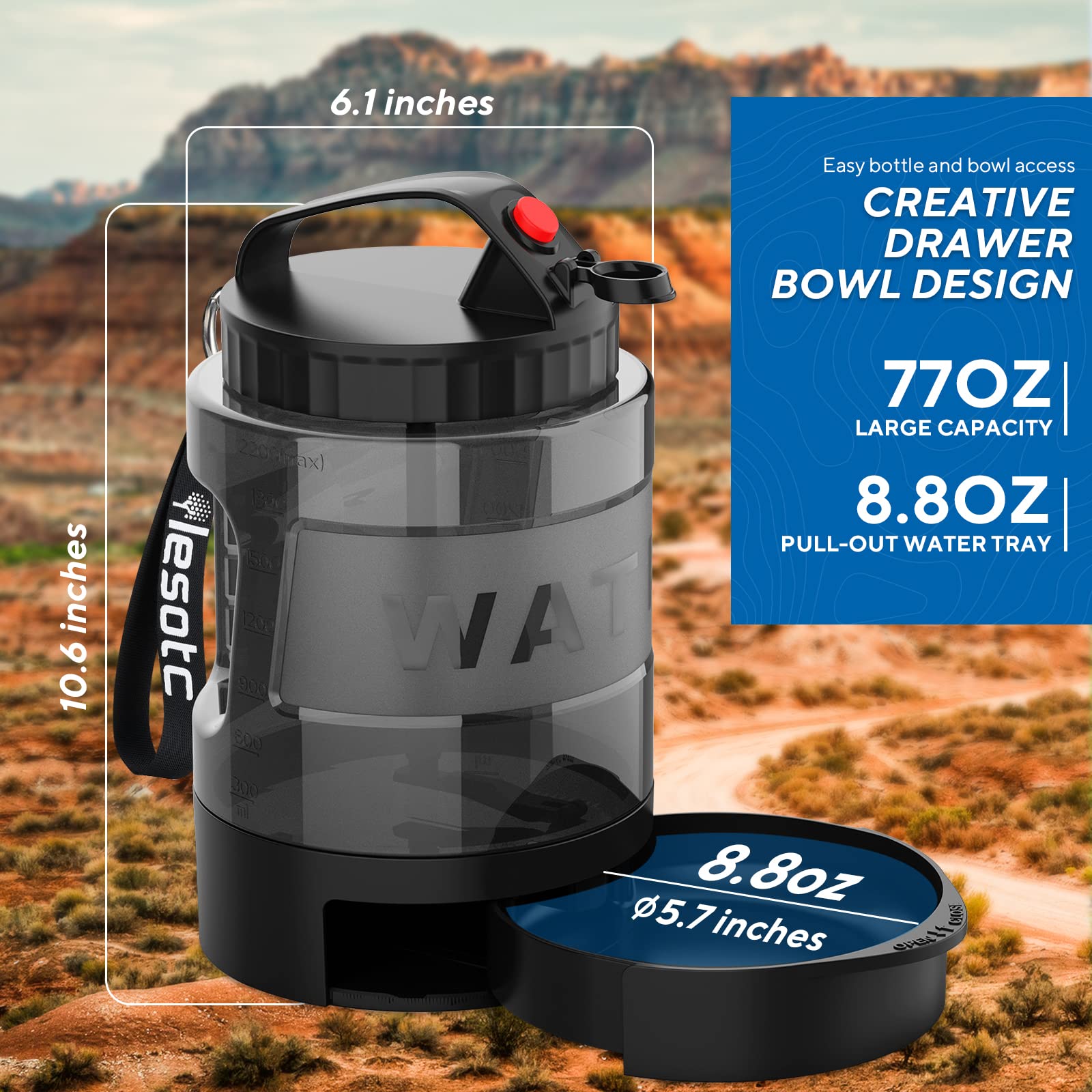 Lesotc travel bottle supports your dog's refreshment during outdoor adventures.