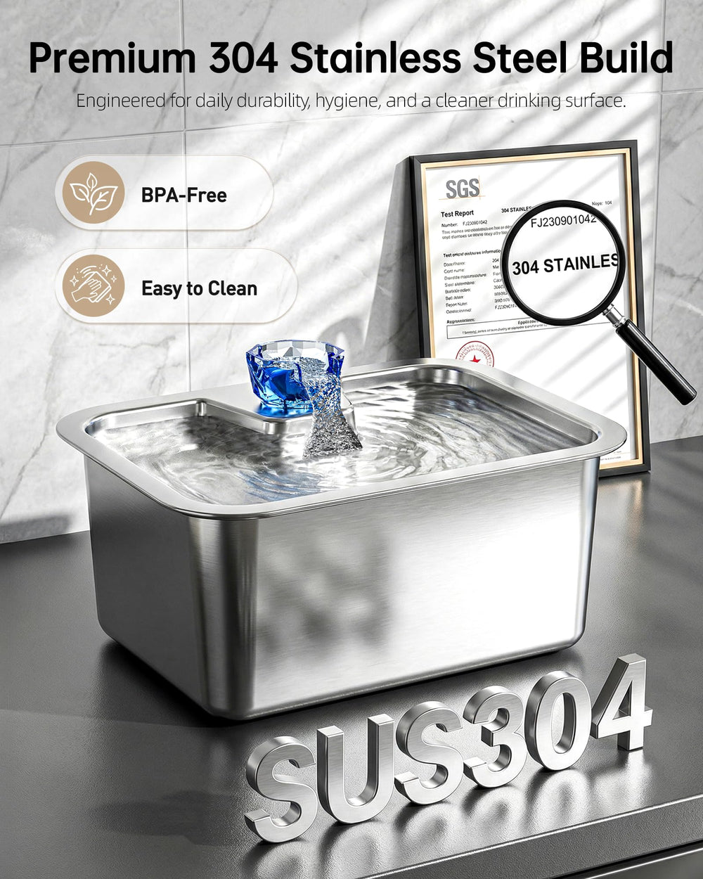 Lesotc wide drinking area accommodates large breeds and multi-pet households.