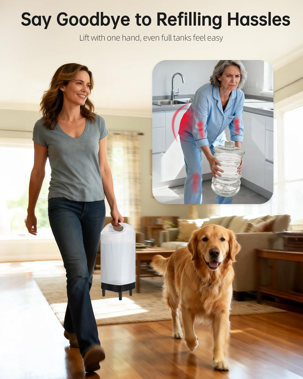 Lesotc wide 8.7-inch stainless steel bowl for comfortable drinking.