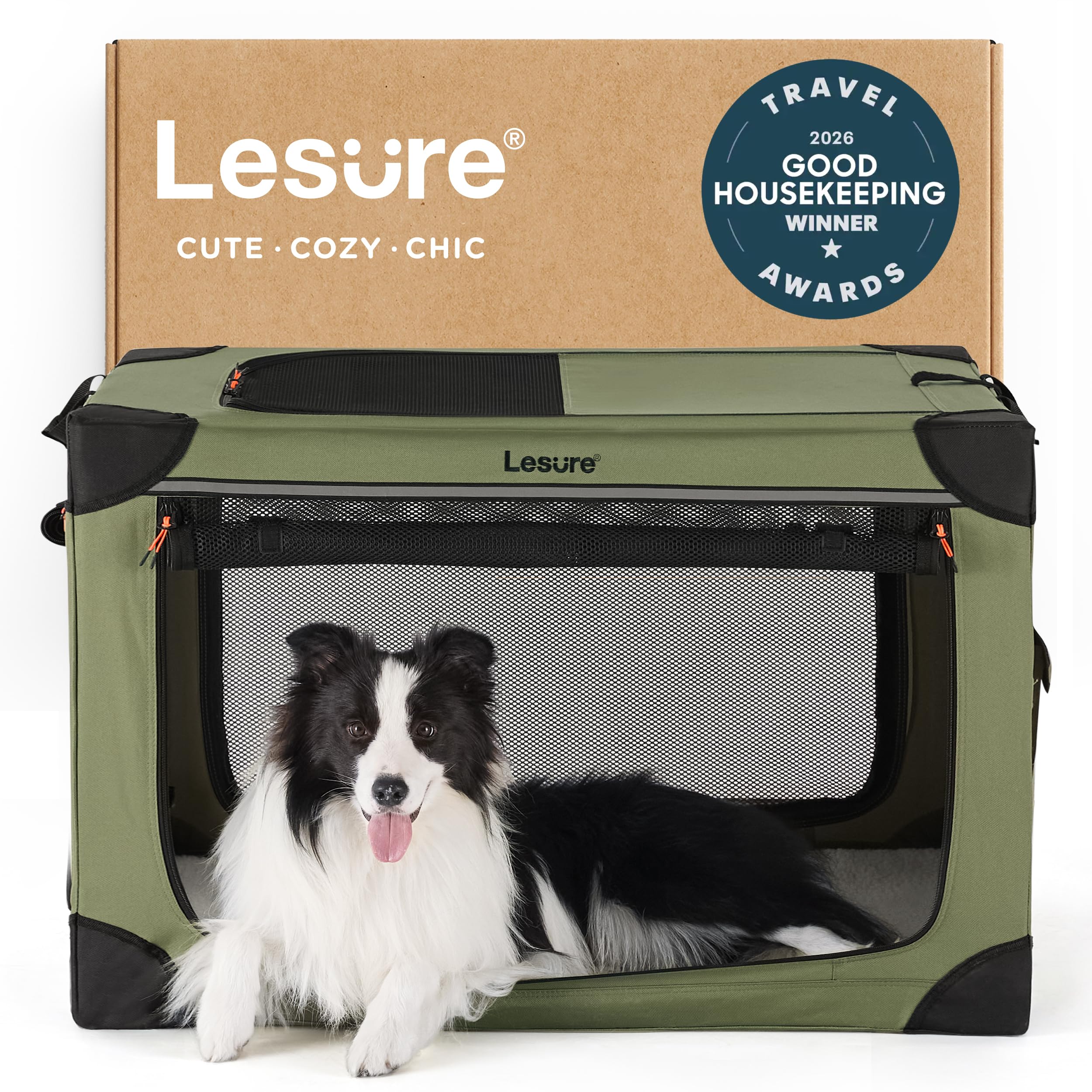 LE SURE 36-inch soft collapsible crate folded for travel and storage.