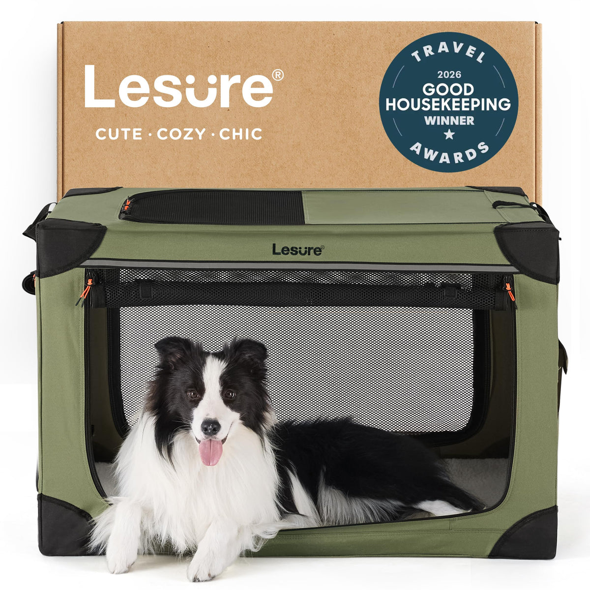 LE SURE 36-inch soft collapsible crate folded for travel and storage.