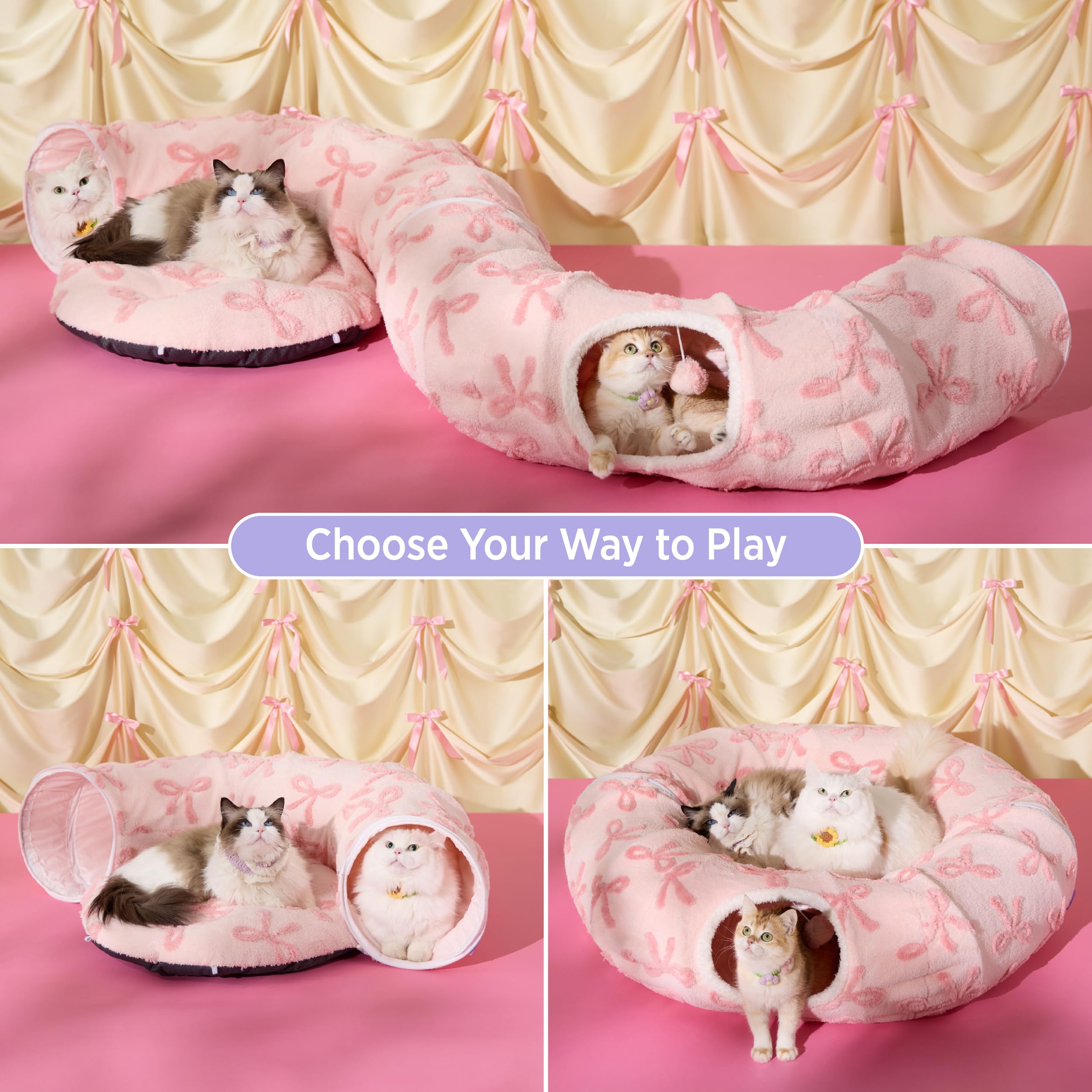 LE SURE Lesure cat tunnel bed circle-shape setup for versatile play.