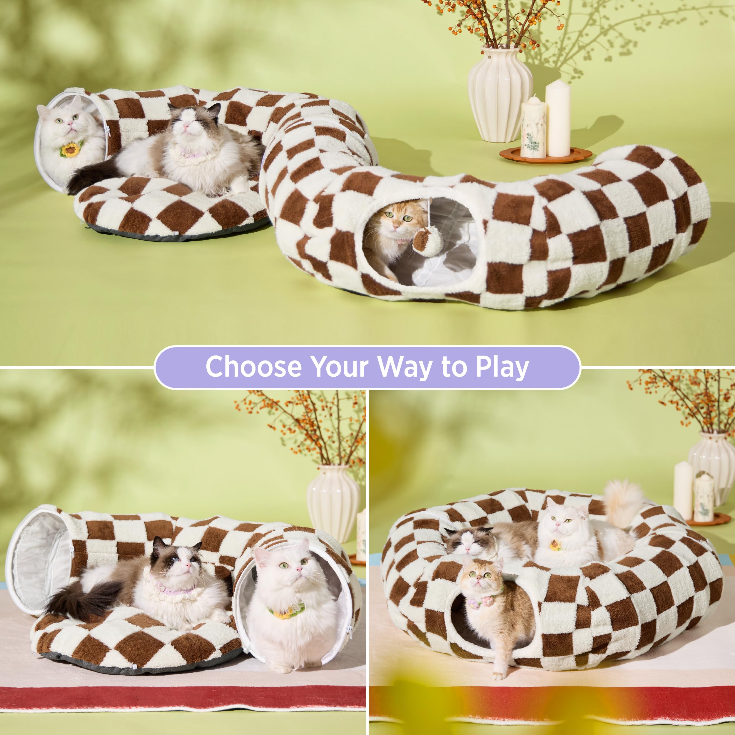 LE SURE Lesure cat tunnel bed with interactive balls for extra play.