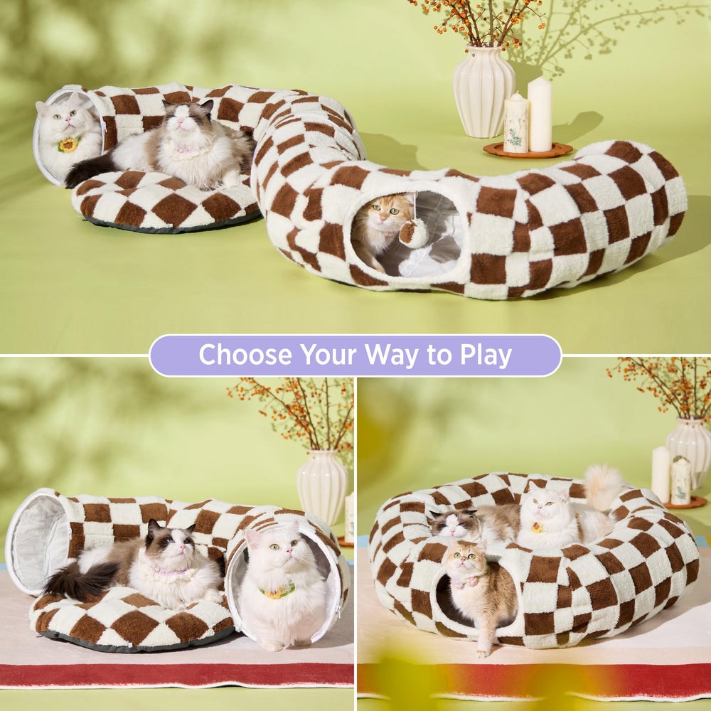 LE SURE Lesure cat tunnel bed with interactive balls for extra play.