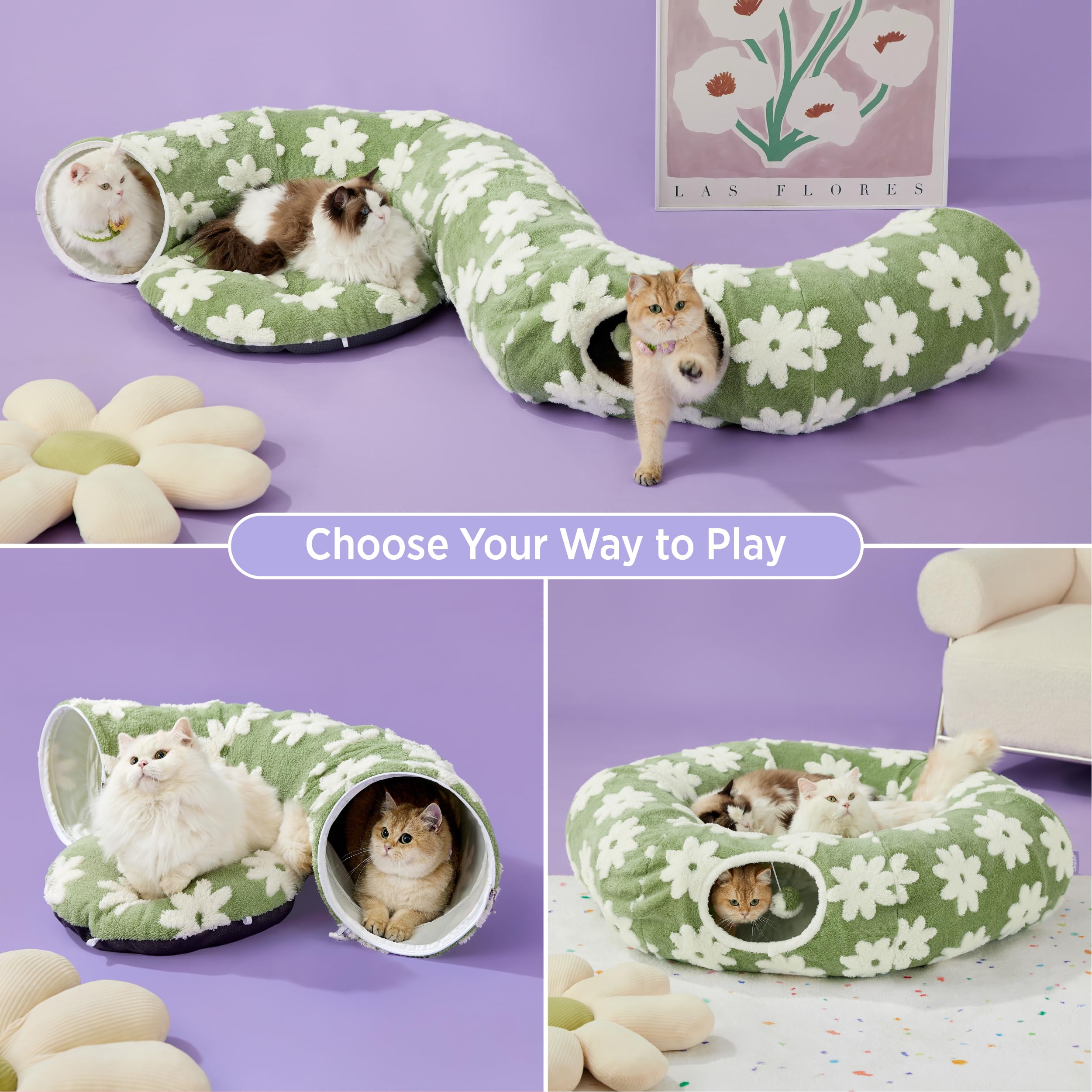 Lesure cat tunnel bed peekaboo cave showcases hidden play area for curious pets.