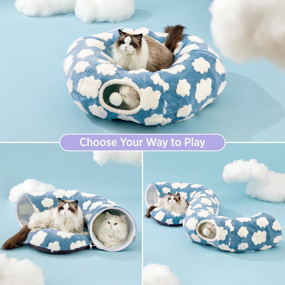 Lesure cat tunnel bed peekaboo cave fosters hide-and-seek fun.