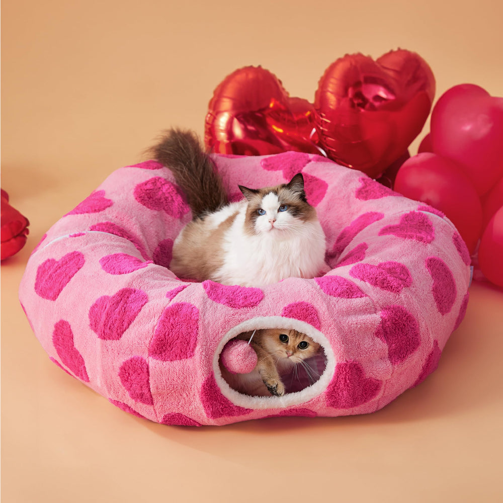 LE SURE Lesure cat tunnel bed Valentine's pattern adds chic charm for indoor cats.
