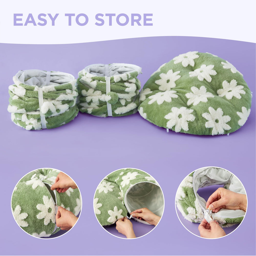 Lesure cat tunnel bed washable inner cushion simplifies cleanups after adventures.