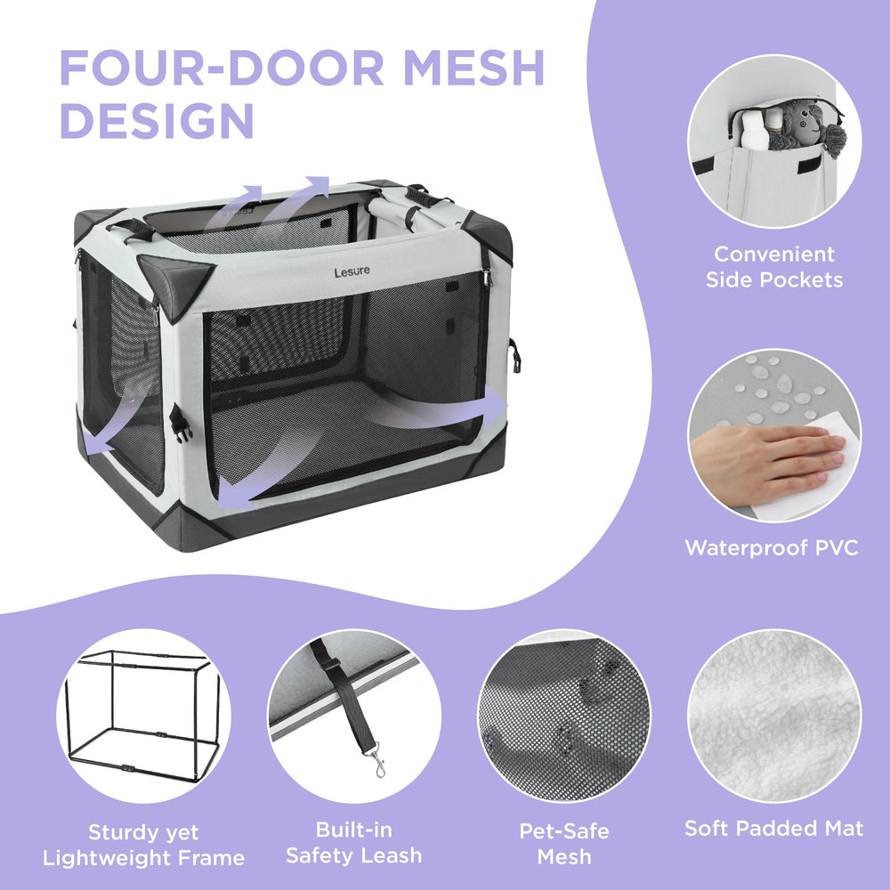 LE SURE crate featuring carrying handle and side pockets for essentials.