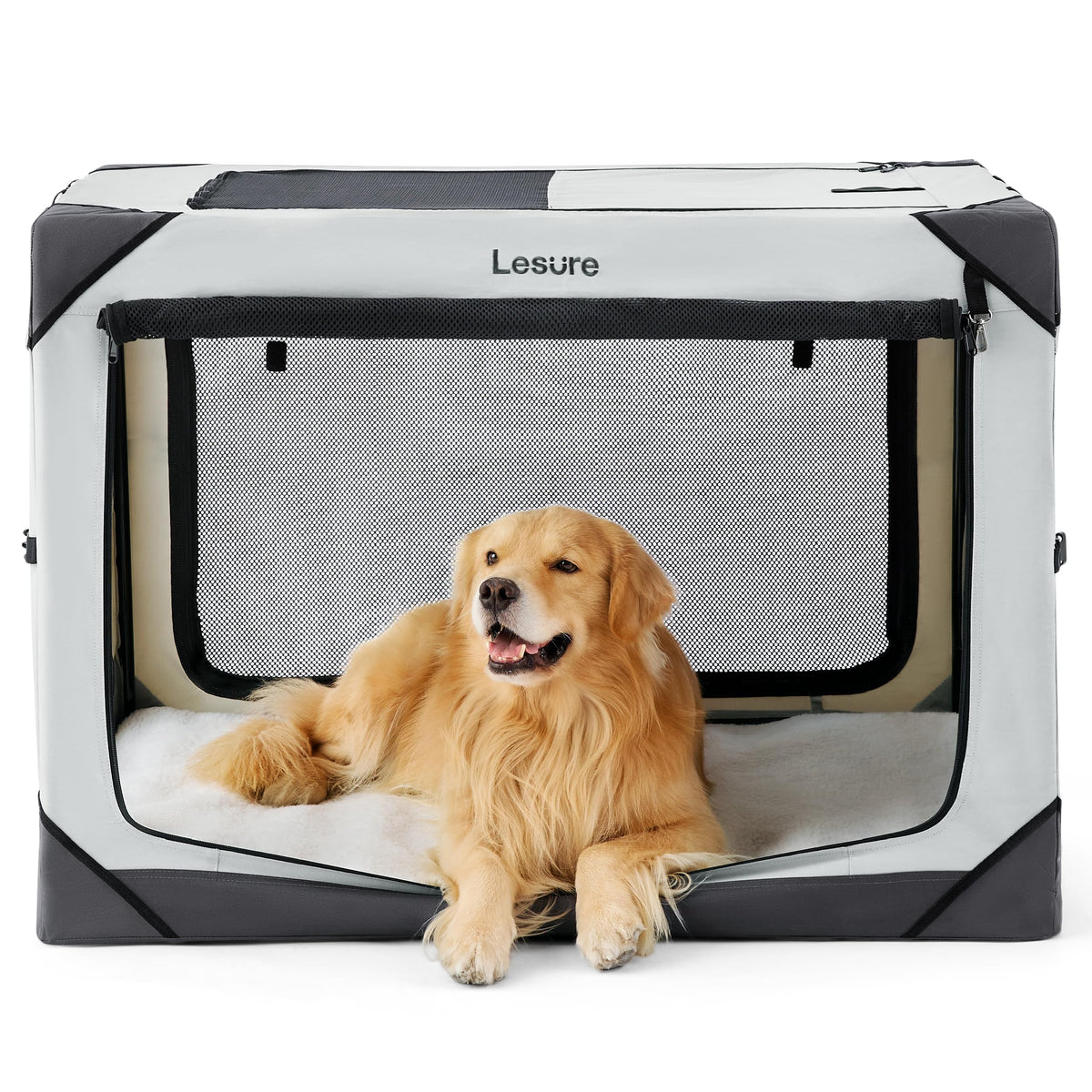 LE SURE collapsible crate with four doors for easy entry and ventilation.