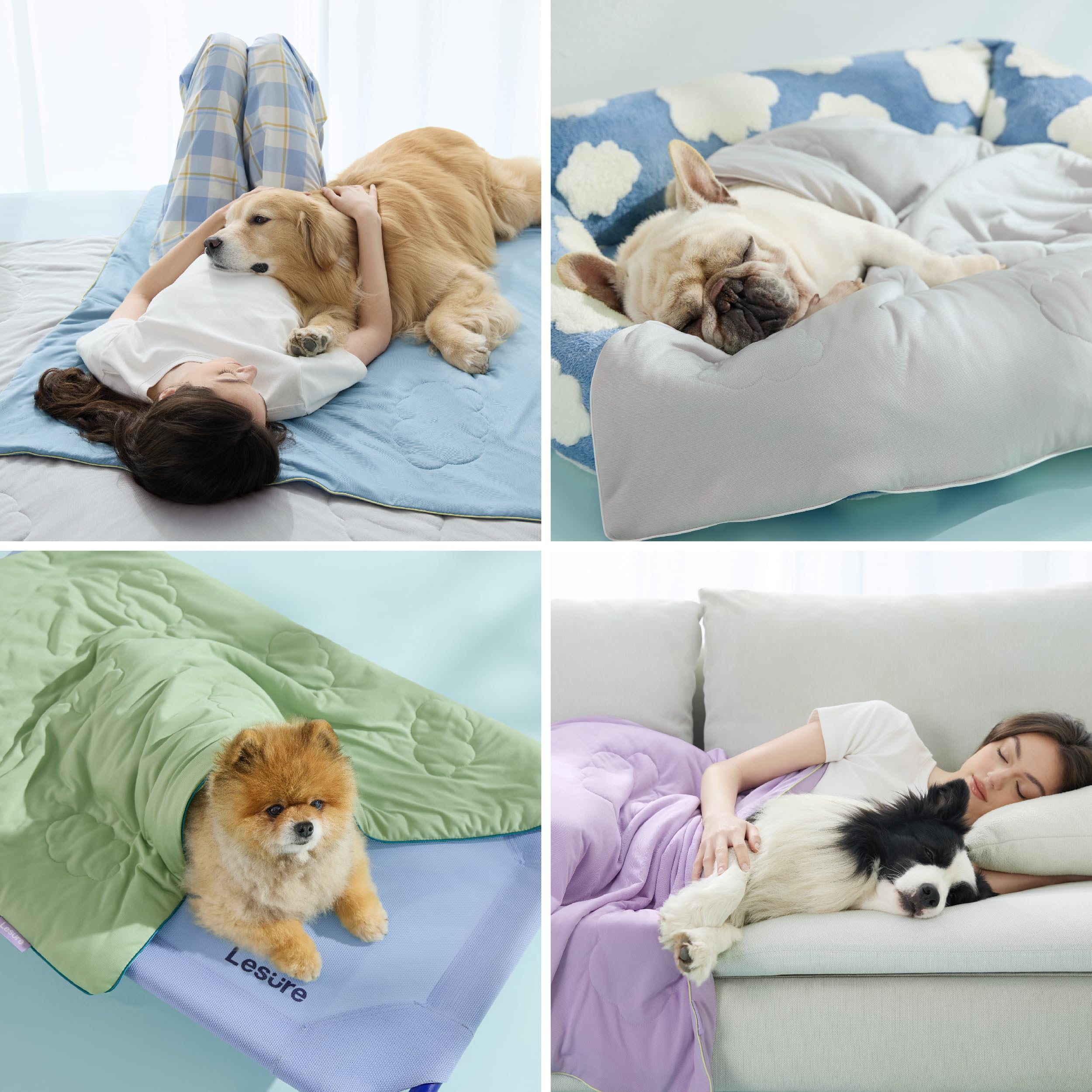 LE SURE cooling blanket wrapped around pet during nap for cooling comfort