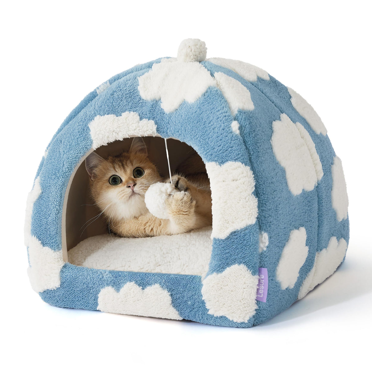 LE SURE Lesure cute cat bed blue 2in1 cave offers a cozy hideaway for kittens