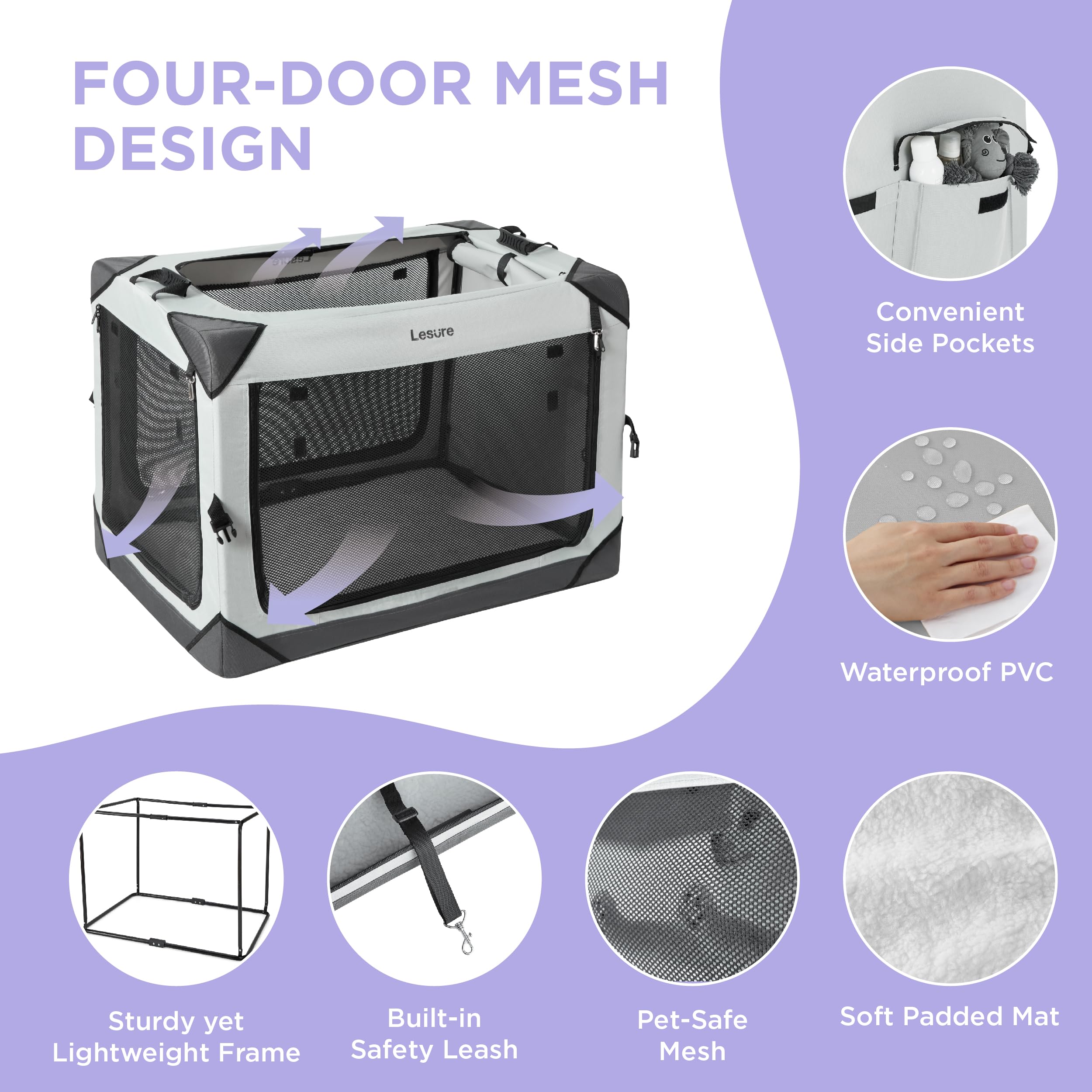 LE SURE Lesure travel kennel four-door access for easy entry and exits.