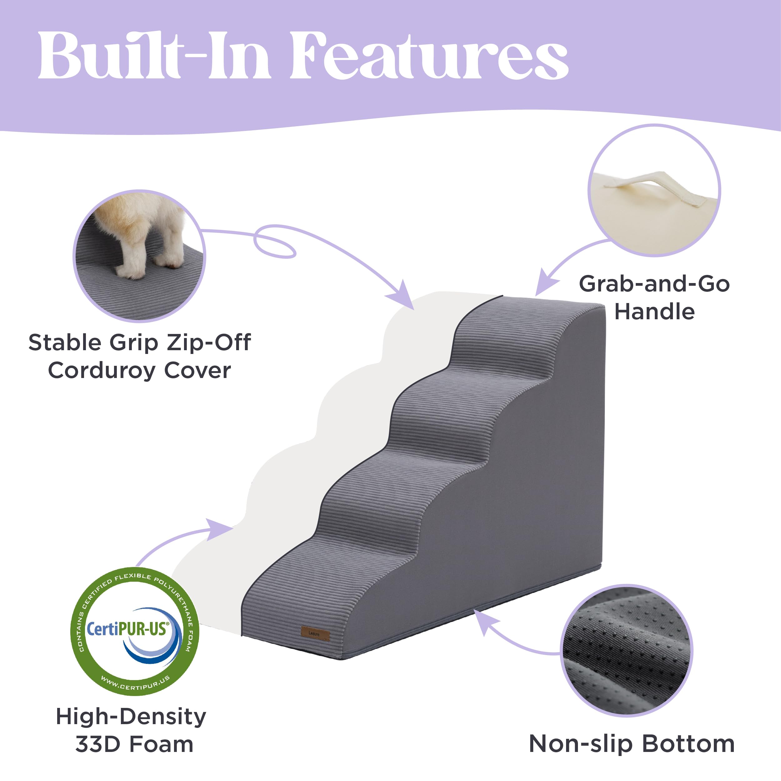 LE SURE Lesure foam-core close-up highlights CertiPUR-US foam comfort.