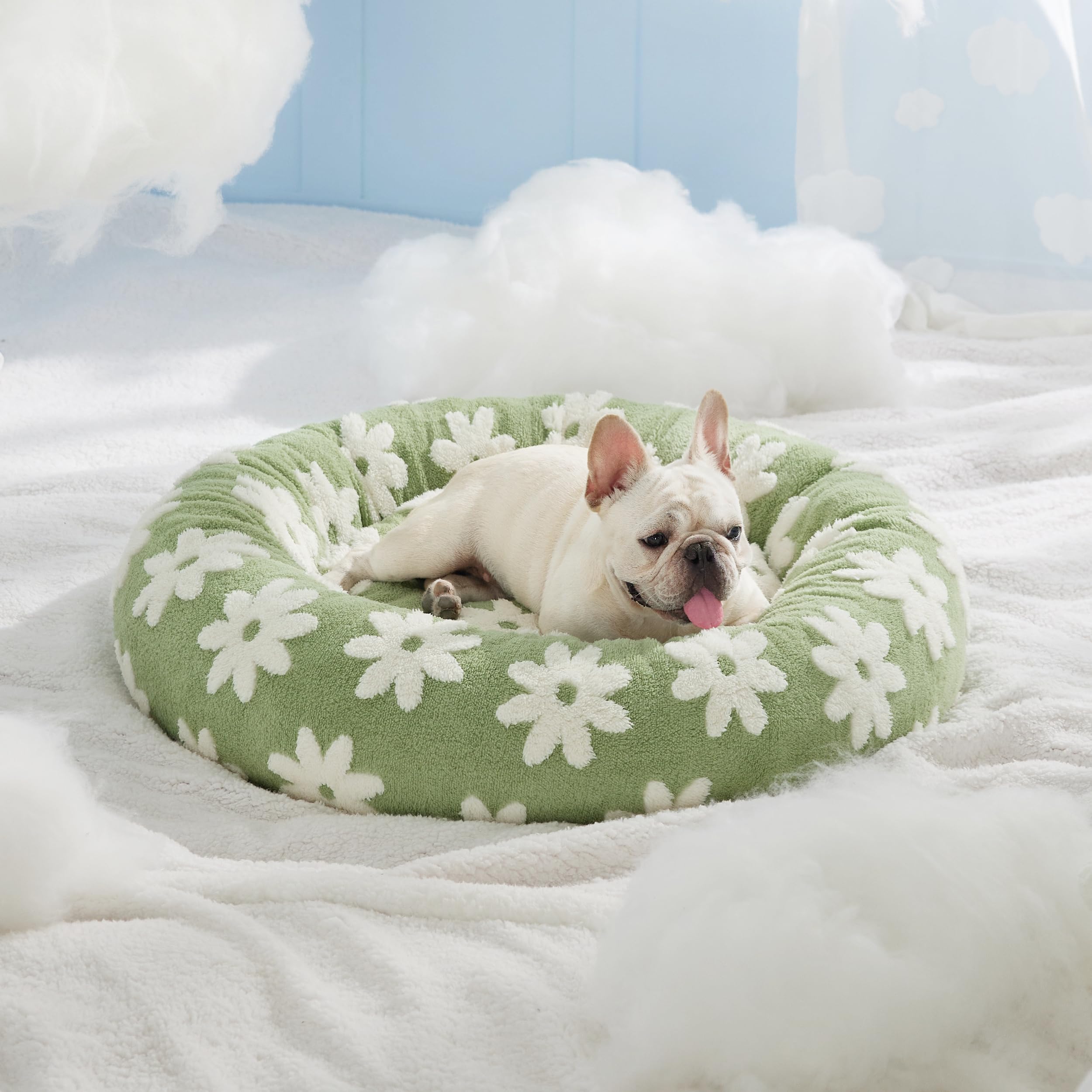 LE SURE donut bed living-room display blends style with comfort.
