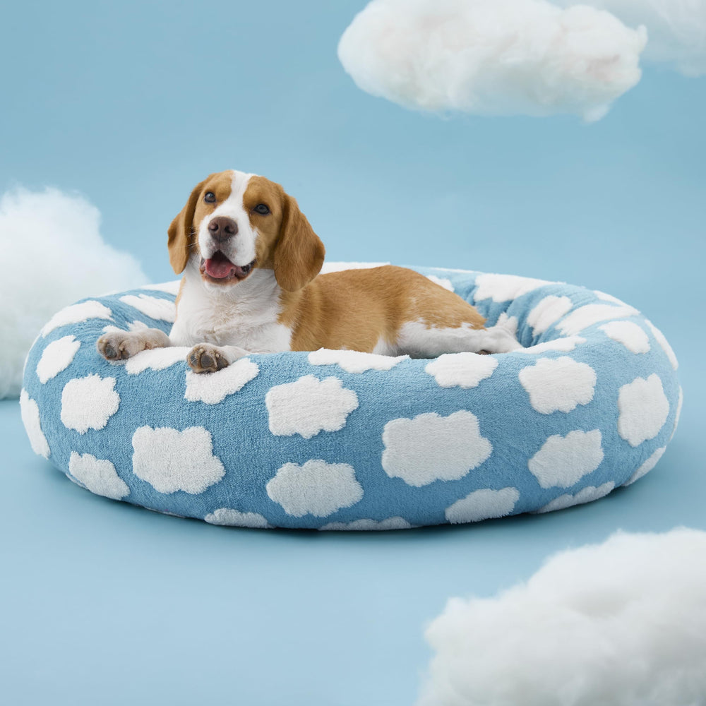 LE SURE blue donut bed is ideal for small to medium dogs.