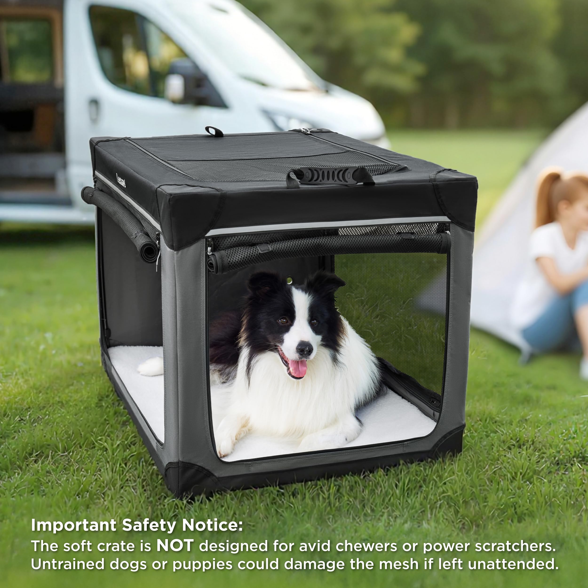 LE SURE Lesure crate available in four sizes for small to large dogs.