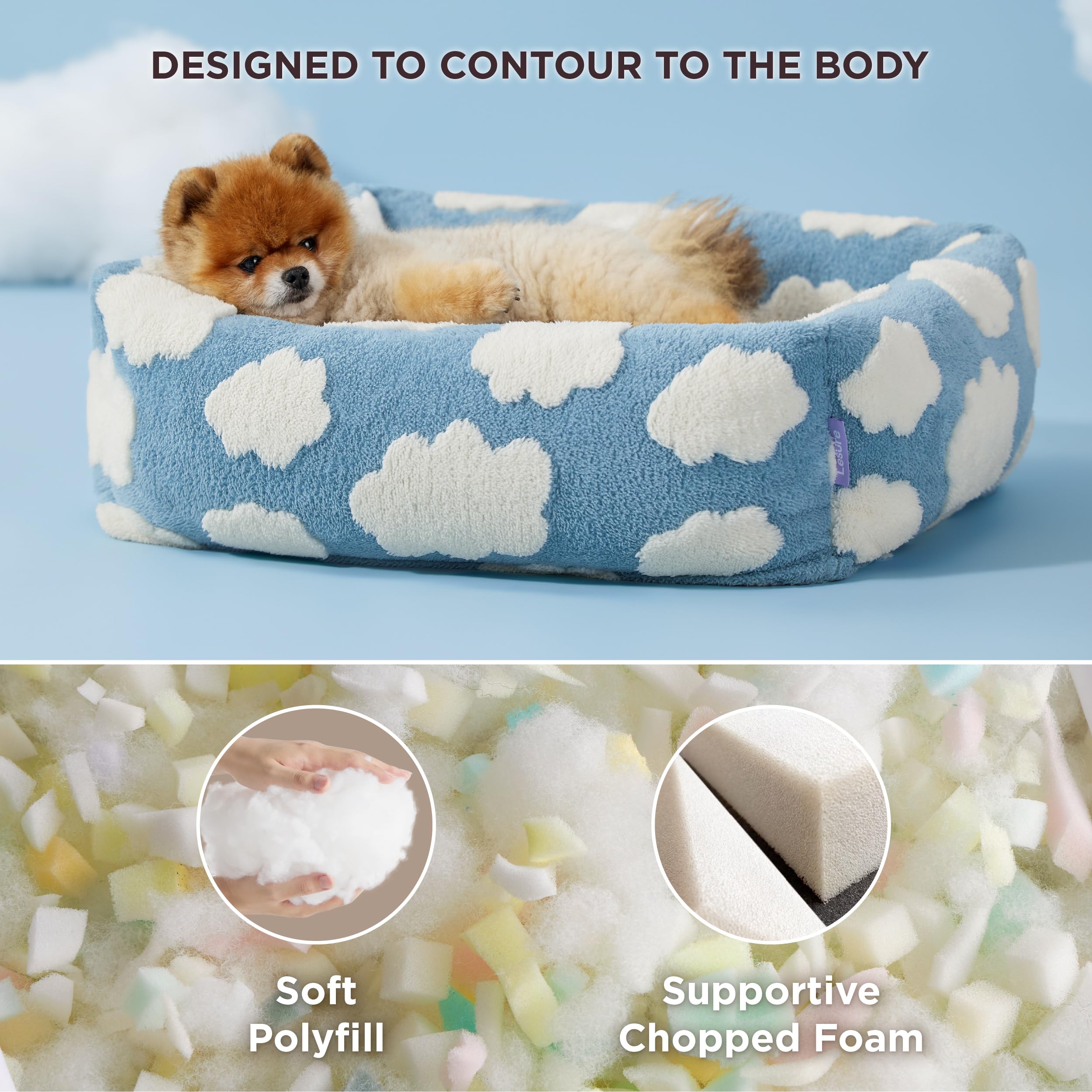 LE SURE orthopedic rectangle bed highlights raised corners for head and neck support.