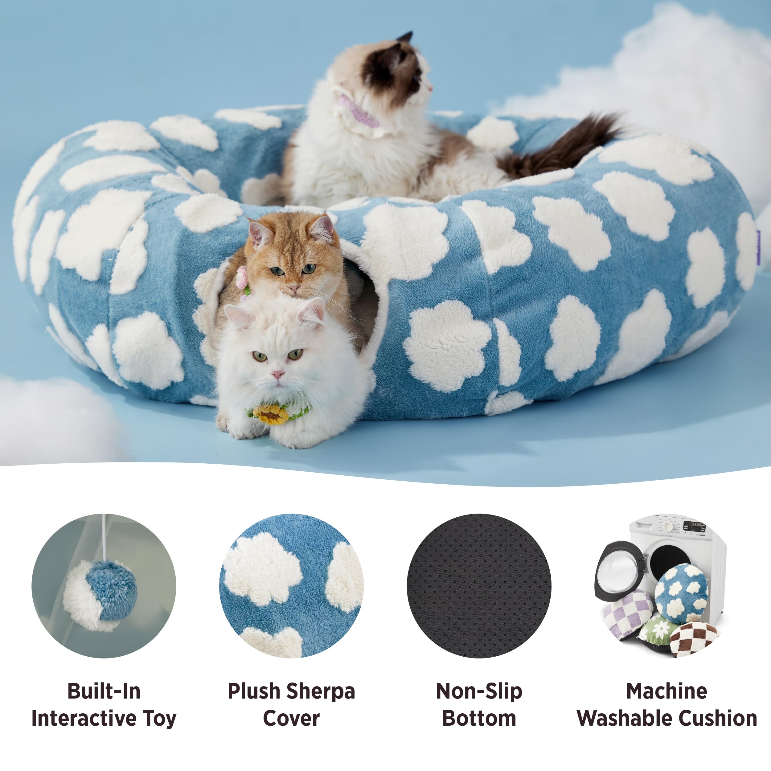 LE SURE Lesure cat tunnel bed inner cushion provides soft support for naps