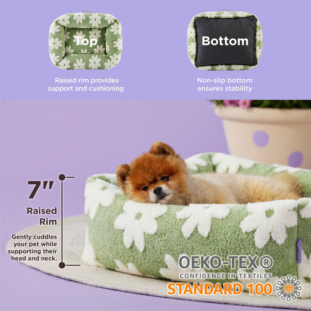 LE SURE orthopedic bed with foam fill supports joints during naps.