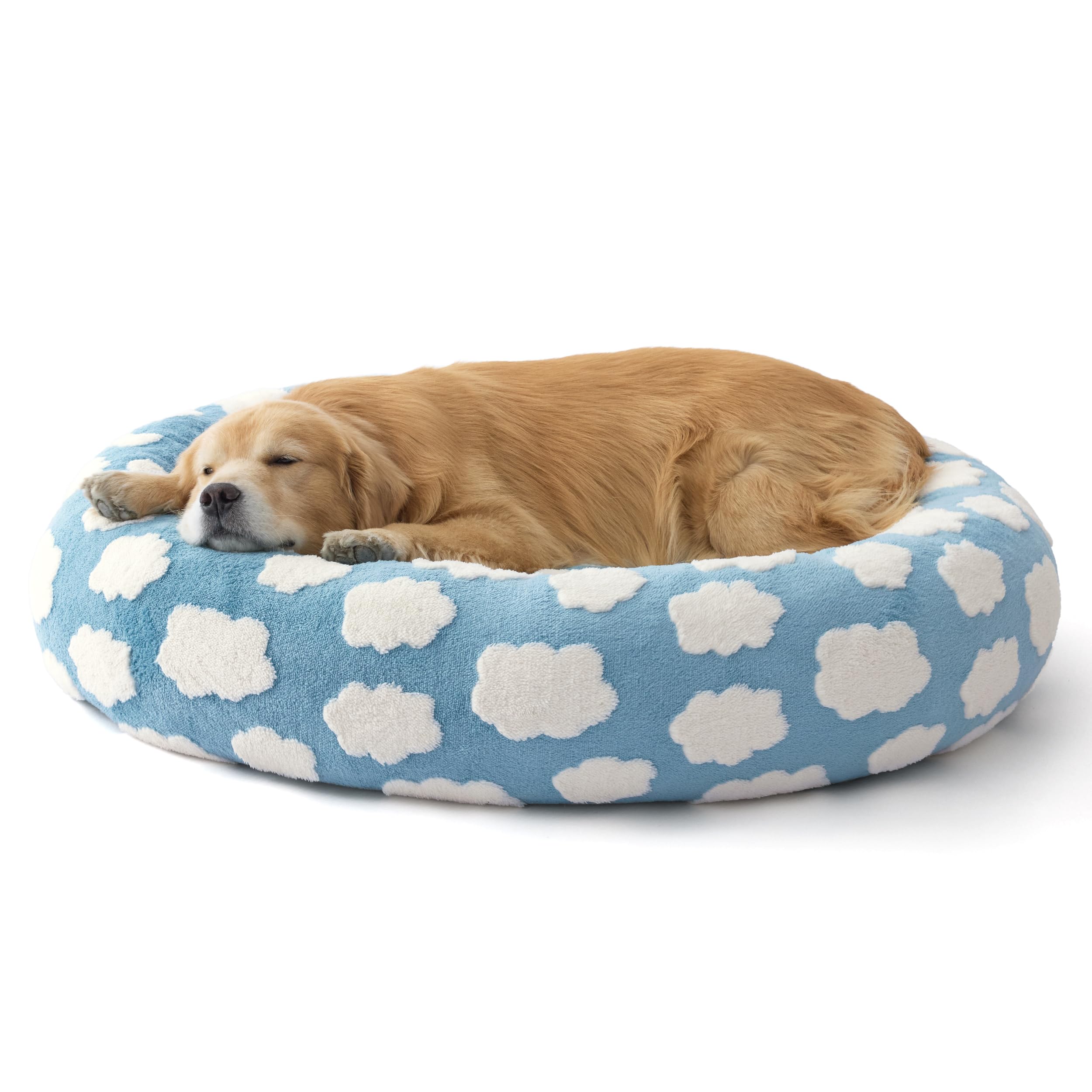 LE SURE bed blends jacquard plush with supportive chopped foam.