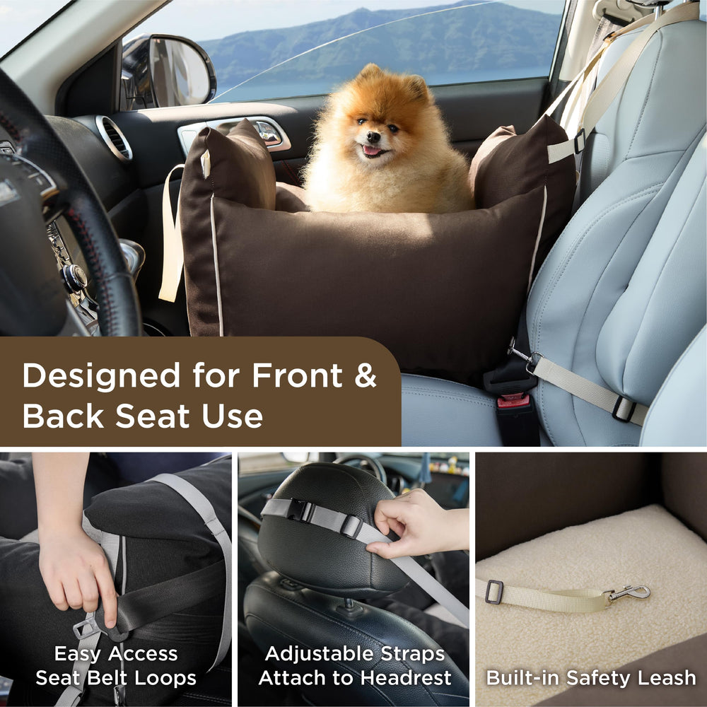 LE SURE Lesure travel booster with front height enhances visibility and comfort.